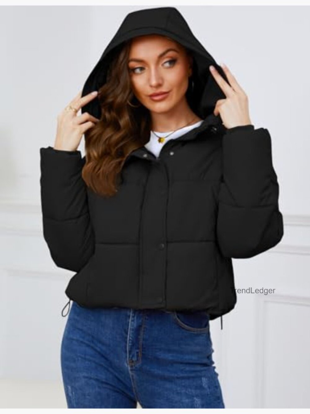 Cropped Puffer Jacket Hooded Zip Up Quilted Short Padded Coat Lightweight - Picture 3 of 7